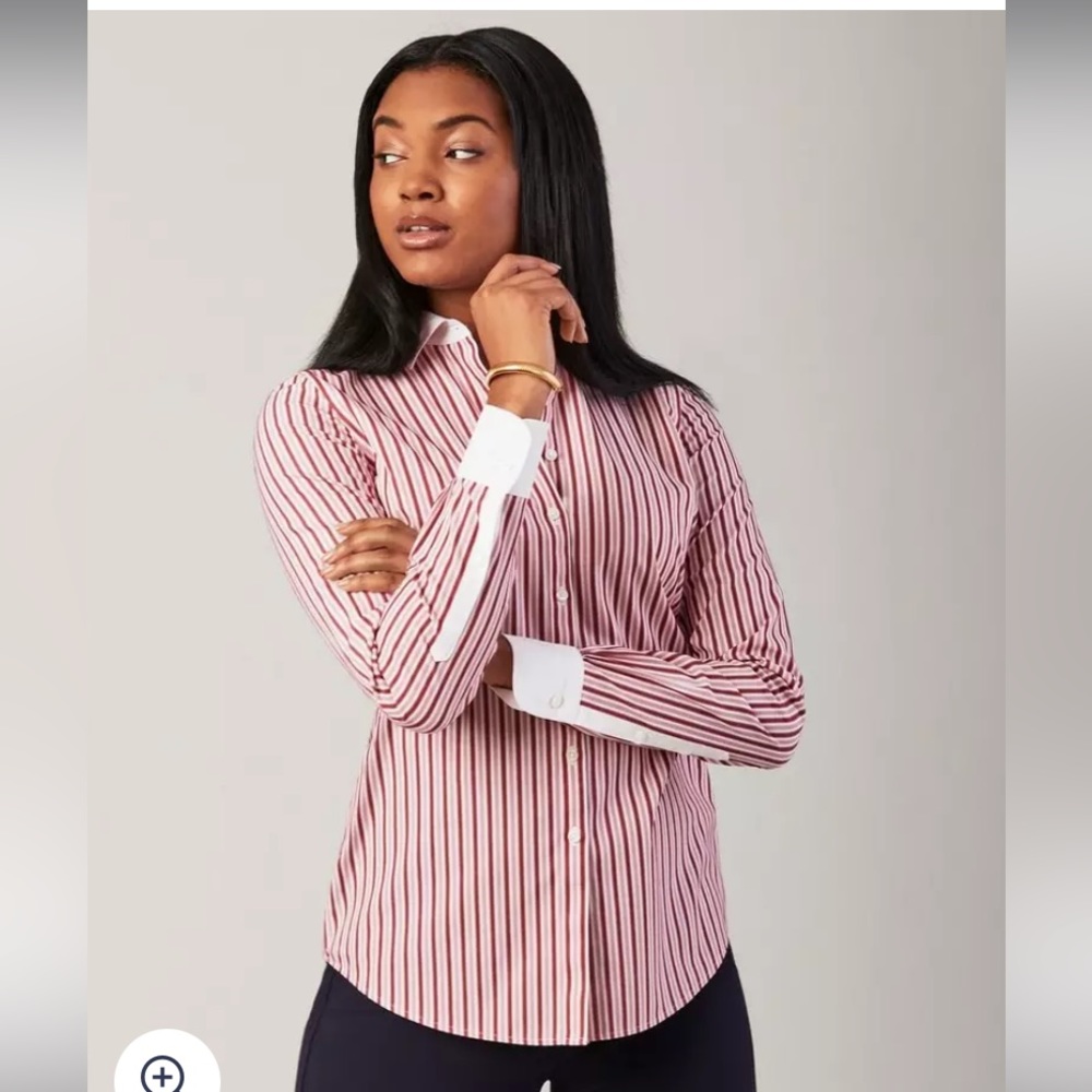 Brooks Brothers Non Iron Pink/White Striped Blouse 10